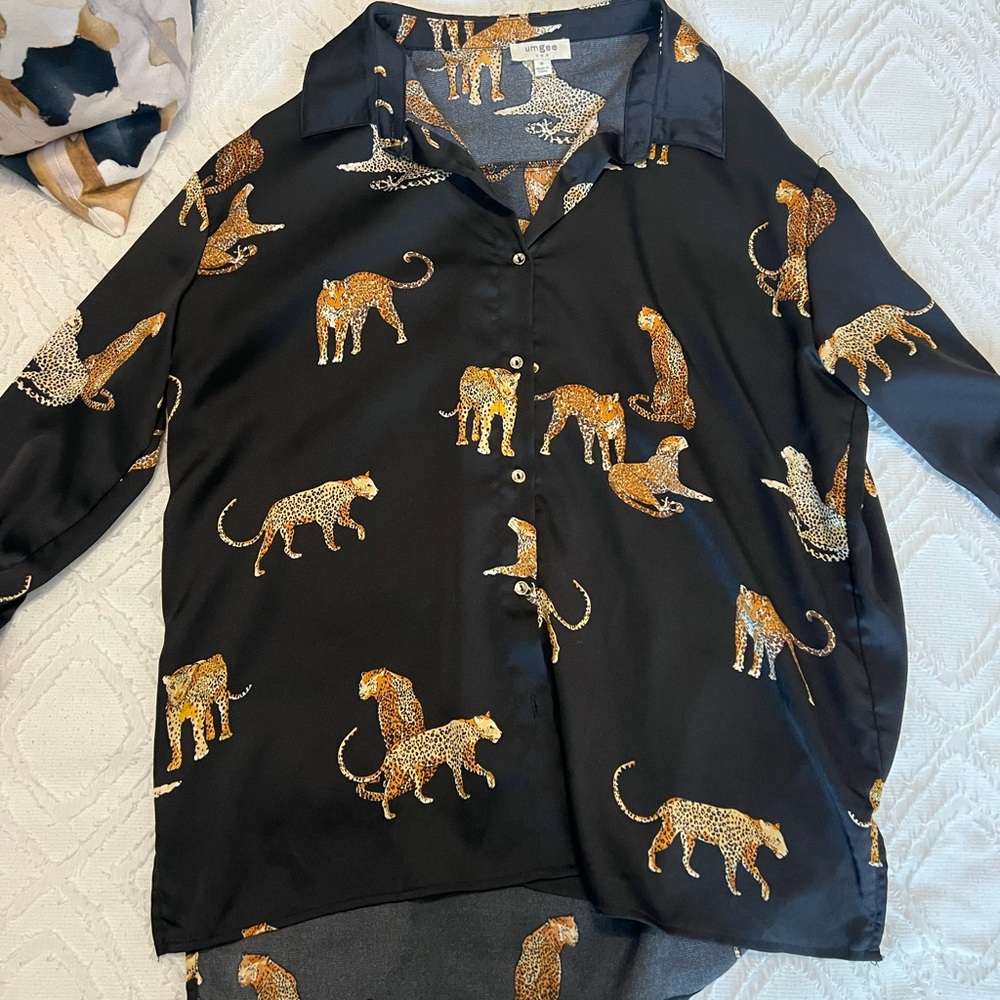 Black Animal Print Button-Up Shirt